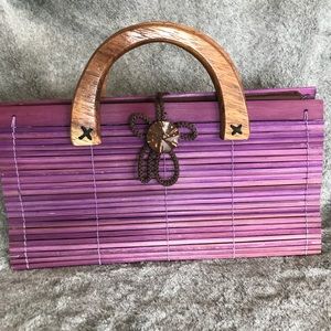 Purple bamboo handbag with wooden handle